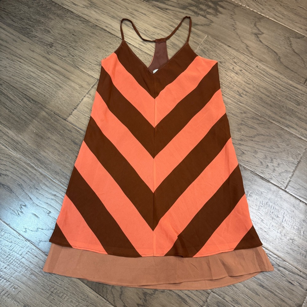 Judith March Dress Womens S Brown Orange‎ Chevron Sleeveless Mini Casual